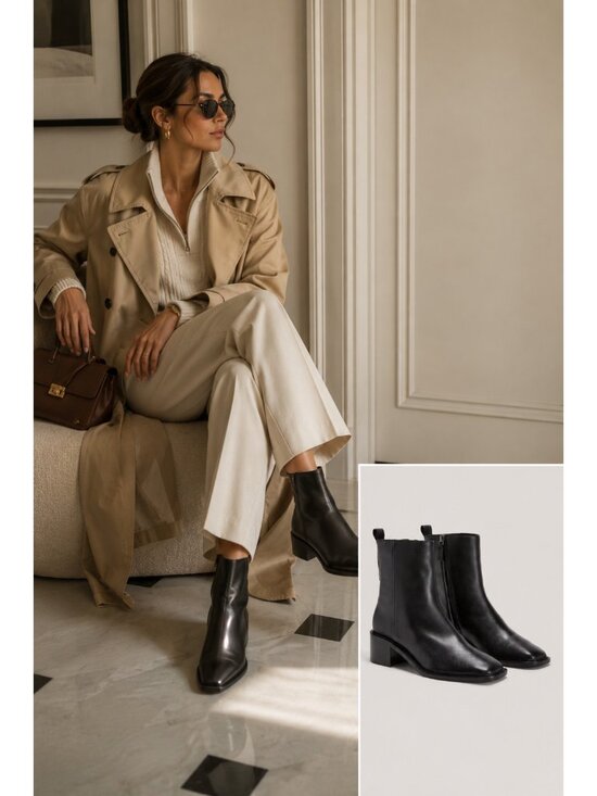 Everlane Shoes - Everlane Day Heel Boot Womens Size 8 Black Leather Ankle Boots Square Toe Zip